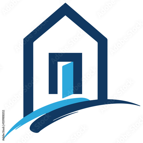 House, home, real estate, logo, blue architecture symbol rise building icon vector design. house home logo, real estate logotype, architecture symbol blue rise building icon symbol illustration vector