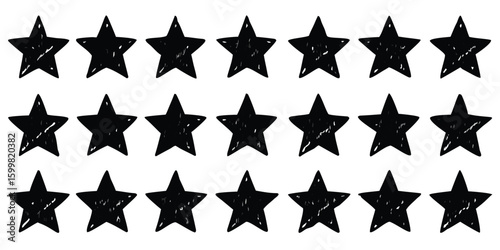 Three rows of hand drawn black stars in a simple silhouette style