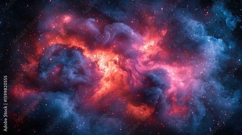 Obraz premium Cosmic Nebula: A Celestial Tapestry of Red and Blue