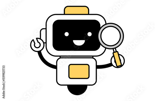 検索をするAI、ロボットのベクターイラスト 生成AI ノートパソコン PC