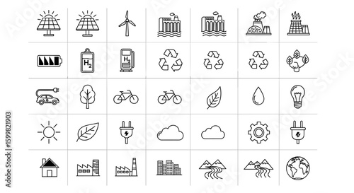 Eco-friendly energy icons collection for sustainable living and green technology innovation perfect for commercial creative 