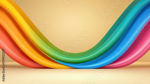 Abstract Rainbow Waves Vibrant V Shaped Design on Beige Background