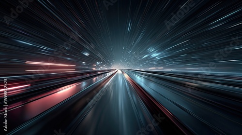 Motion blur futuristic tunnel, high-speed travel, neon lights, sci-fi concept, digital speed, cyber background