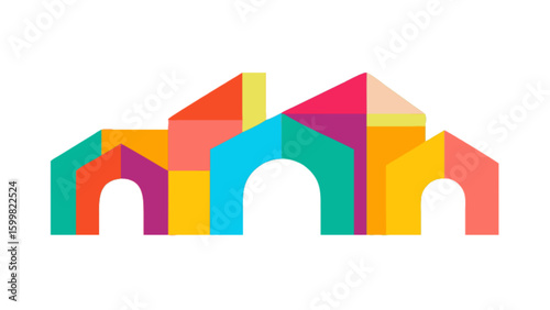 Colorful geometric building blocks construction set for kids education and creative play development toy design