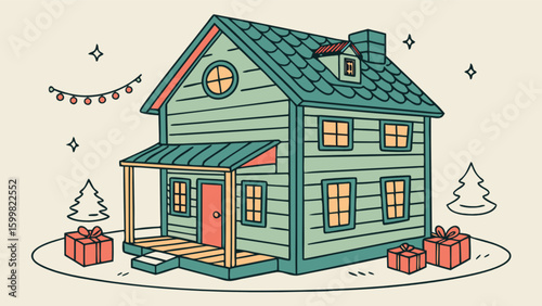 Wallpaper Mural Illustration of christmas house with presents and christmas lights for holiday season drawing vector art Torontodigital.ca