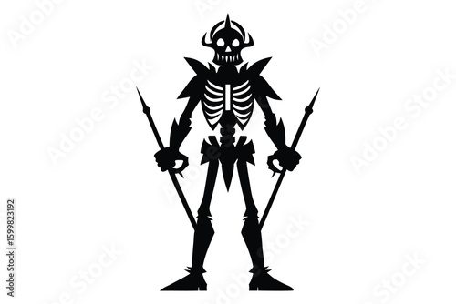 Skeleton warrior silhouette vector with armor and spears illustration