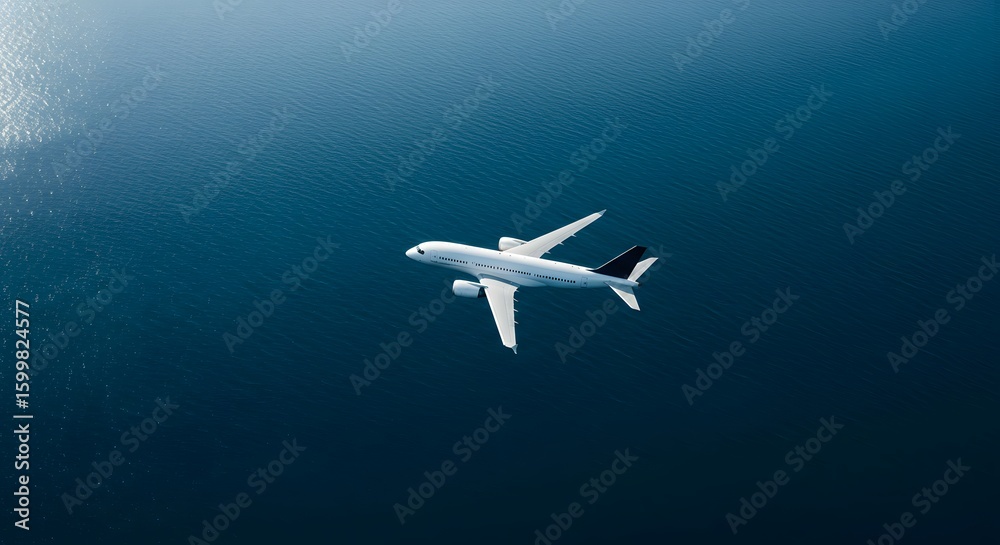 Naklejka premium Solitary Jetliner Soaring Above Deep Azure Waters