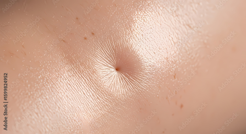 Fototapeta premium Close-up view of human skin texture around the navel, highlighting fine lines and pores.
