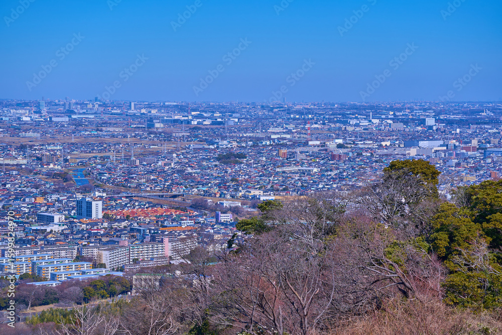 Fototapeta premium 神奈川県平塚市万田の高麗山公園(湘南平)から北東側の眺望(平塚市万田,山下,徳延,御殿など)
