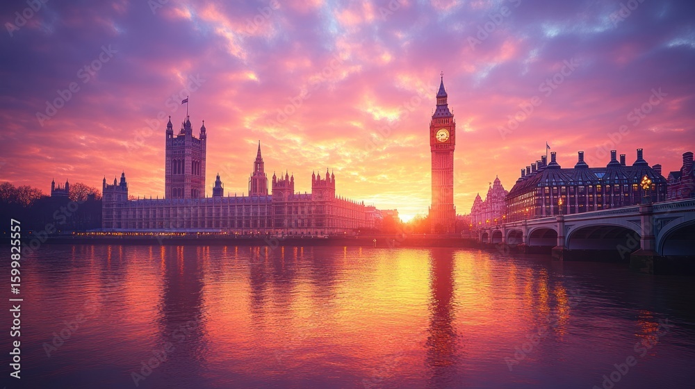 Naklejka premium London Houses of Parliament at sunset over the Thames
