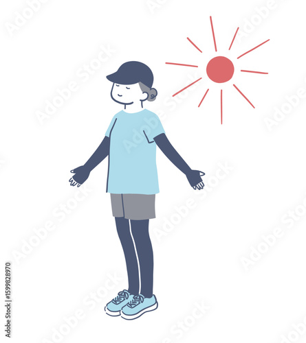 日焼け対策をして運動をする女性のイラスト素材