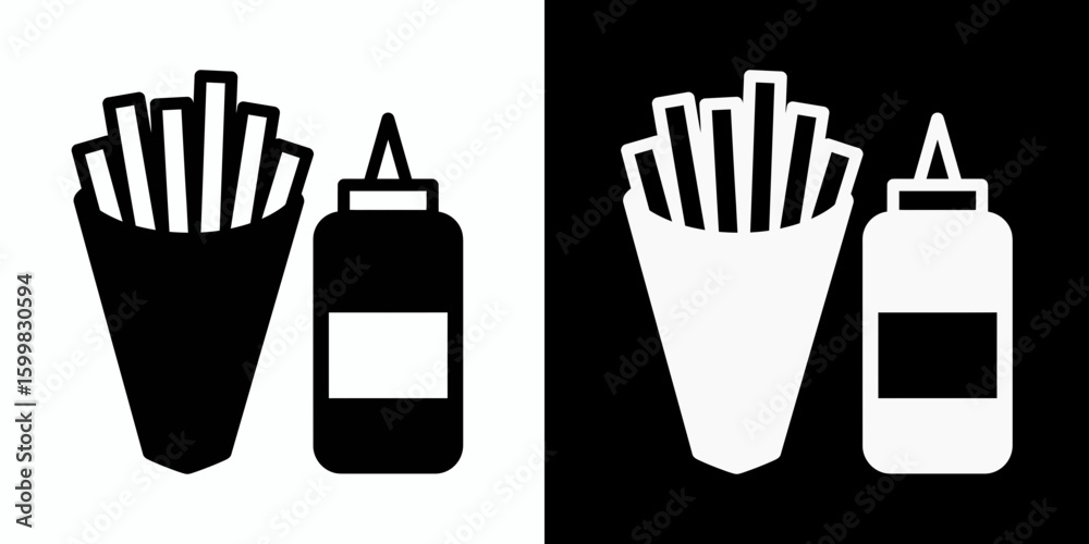 French Fries and Sauce A Minimalist Vector Illustration of Fast Food Delights on Contrasting Backgrounds French Fries and Sauce A Minimalist Vector Illustration of Fast Food Delights on Contrasting Backgrounds