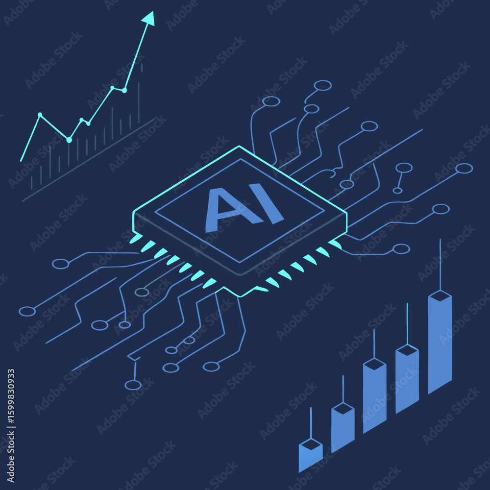Fototapeta premium a computer chip with a graph and chart