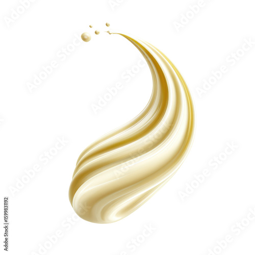 Melted white chocolate swirl in elegant waves with glossy texture and rich tone, ideal for confectionery ads, on transparent background