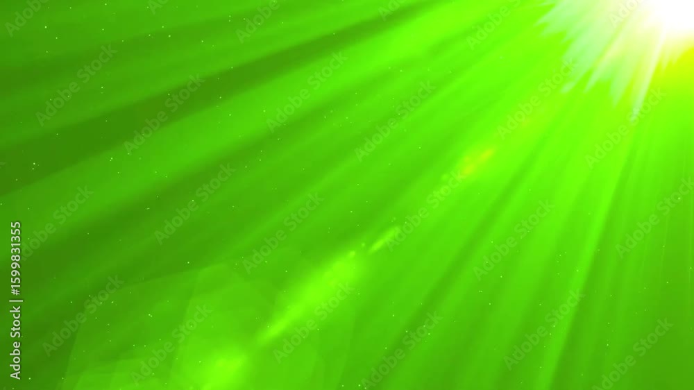 Top right side sun rays on green screen. 4K beautiful white spotlight effects moving on top left. Flash lights, bright light lens flare effect
