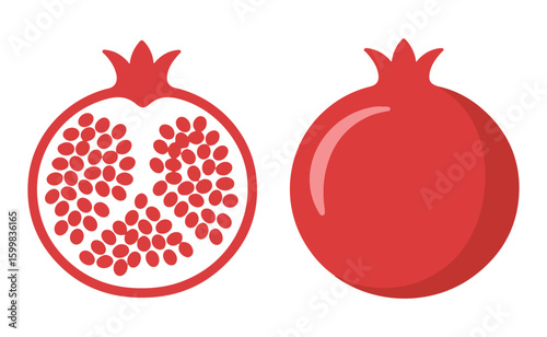 Whole and halved red pomegranate with seeds fruit