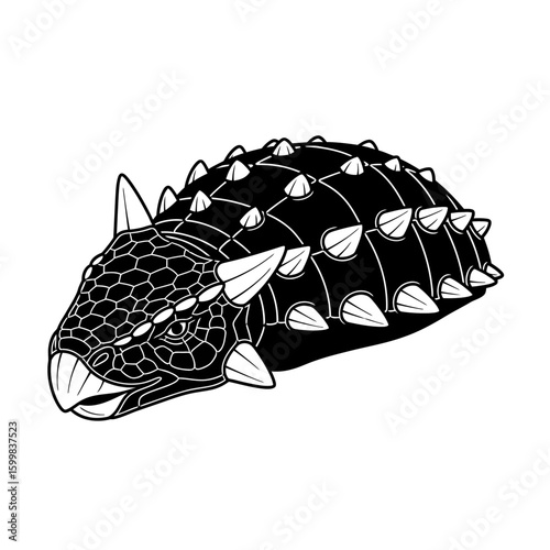 A detailed illustration of an Ankylosaurus dinosaur, showcasing its armored body and head.