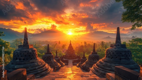 Wallpaper Mural Majestic Sunrise over Ancient Stupas Torontodigital.ca