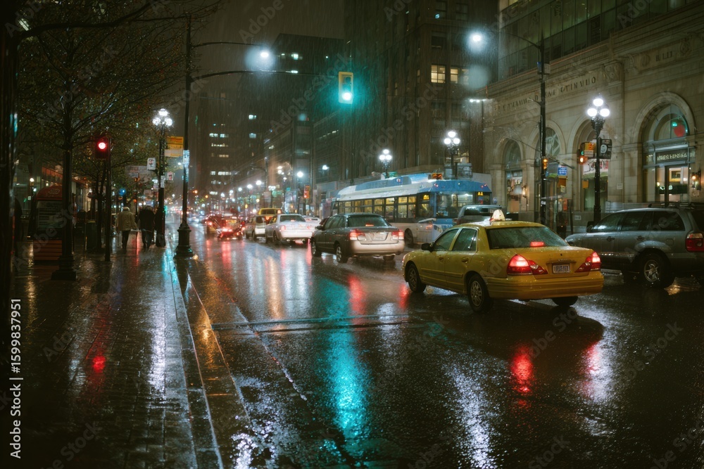 Obraz premium It's raining in city on streets