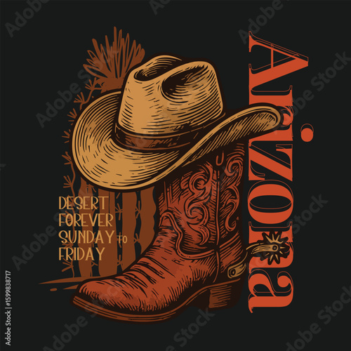 Arizona desert forever. vintage retro desert artwork. cowboy prints. desert print design. glow girl t shirt design. girls graphic design