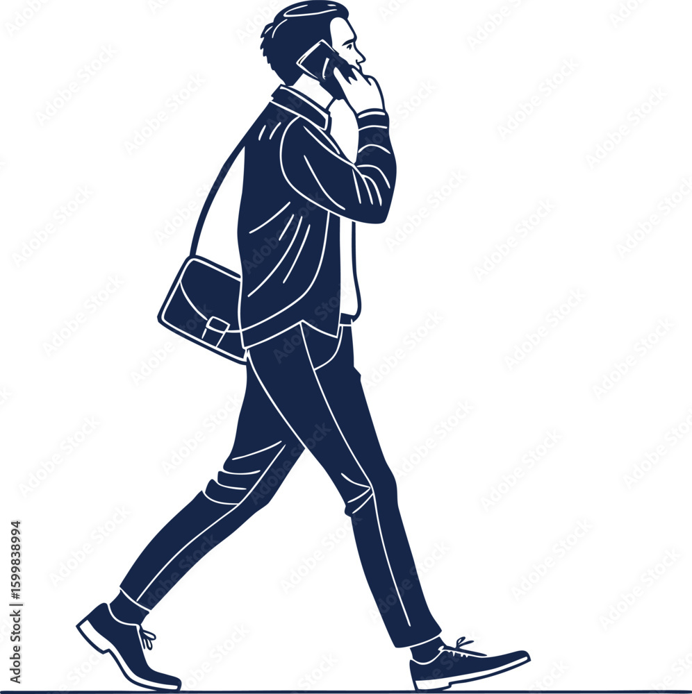 Stylish Businessman Walking and Talking on Phone, Vector Silhouette Stylish Businessman Walking and Talking on Phone, Vector Silhouette