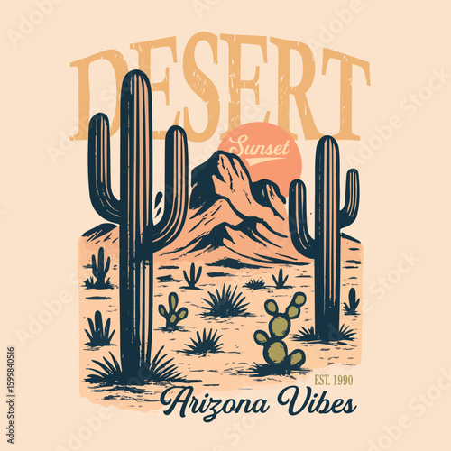 Arizona desert Graphic design. fashion graphic design or poster design. natural desert hand drawing sketch. t-shirt sweatshirt all apparel clothing design graphic. print for fashion and clothing.