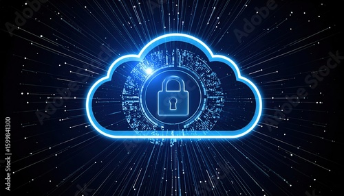 Wallpaper Mural Digital Cloud Security Lock Icon with Cyber Technology Background Representing Data Privacy and Cloud Data Protection Concepts Torontodigital.ca