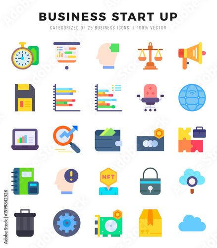 Business Start Up web icons in Flat style.