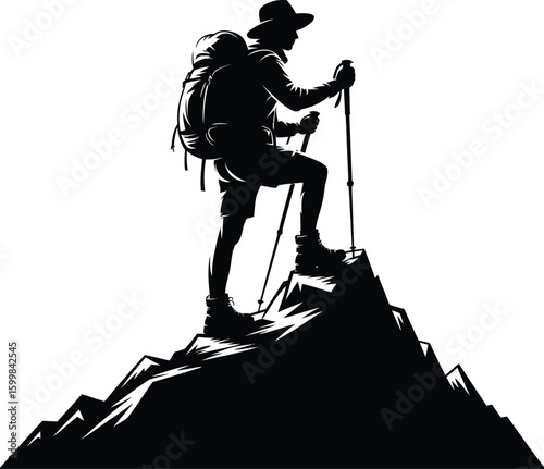 Hiking Man Silhouette Vector Illustation