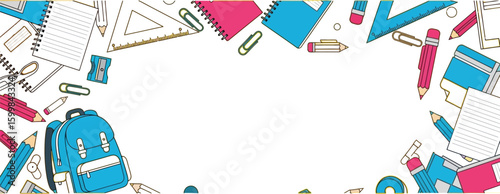 Back to school supplies background yellow education stationery vector art