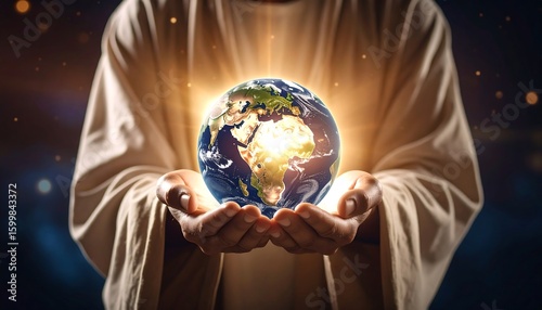 Jesus holds Earth in hands