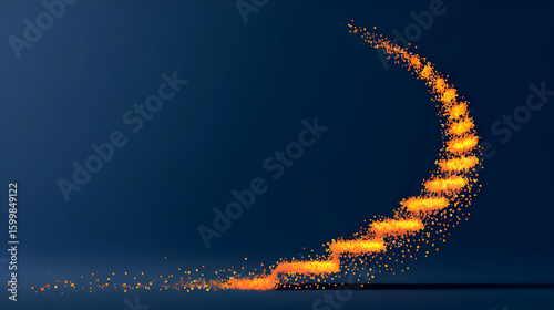 visualized as a glowing staircase made of metrics leading to a digital sunrise