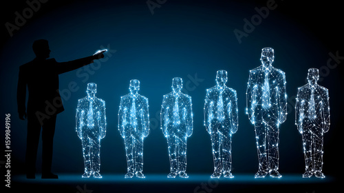 a speech to digital holograms of employees in a virtual auditorium