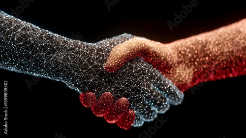 between two translucent business avatars over a virtual deal contract