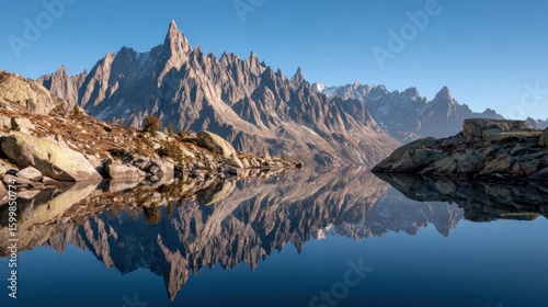 Mountain lake mirroring peaks