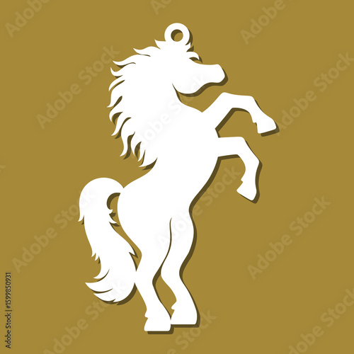 Wild horse pendant. Hanging decoration, jewelry accessory, costume jewelry or keychain. Template for plotter laser cutting of paper, fretwork, wood carving, metal engraving, cnc. Vector illustration.