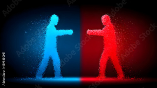 boxing match between avatars made of particles and sparks