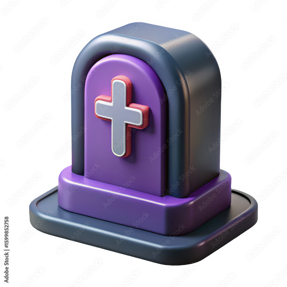 Fototapeta premium Stylized 3d tombstone with cross isolated on transparent background