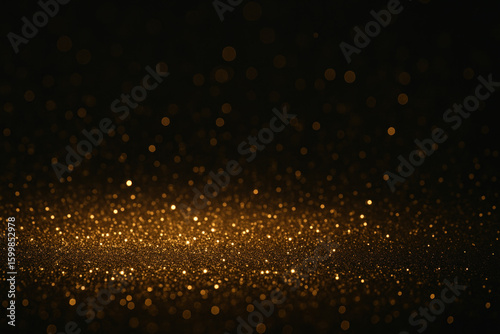 Gold glitter sparkles against a black background.