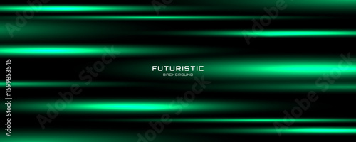 3D green black abstract background on dark space with horizontal lines motion decoration. High speed with stripes style. Modern graphic design element lights concept for flyer, card, or brochure cover