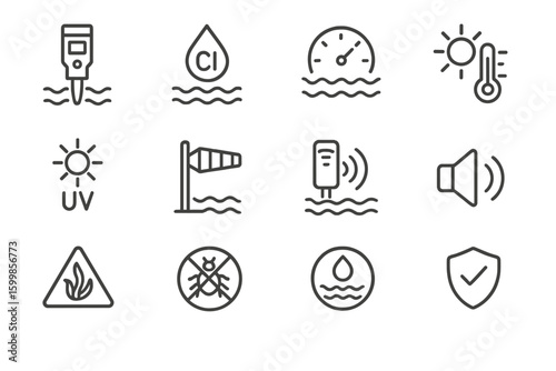 Weather and environment sensor icons for climate and safety monitoring