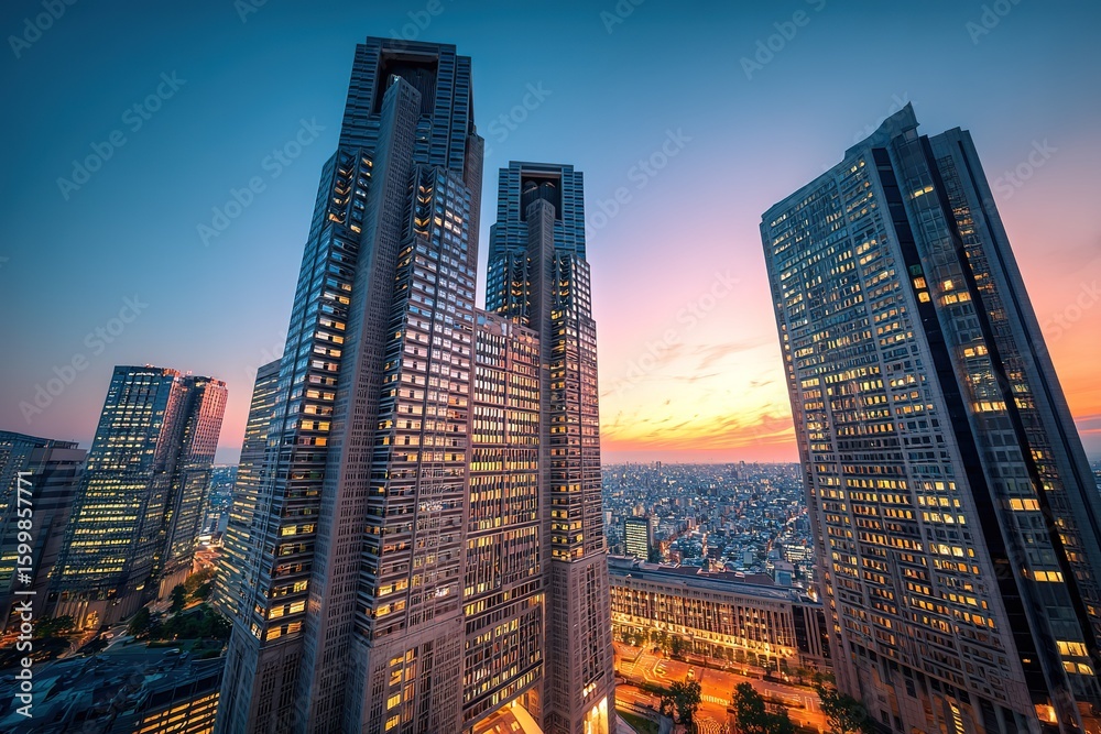 Obraz premium Sunset View of Modern Towers in Tokyo