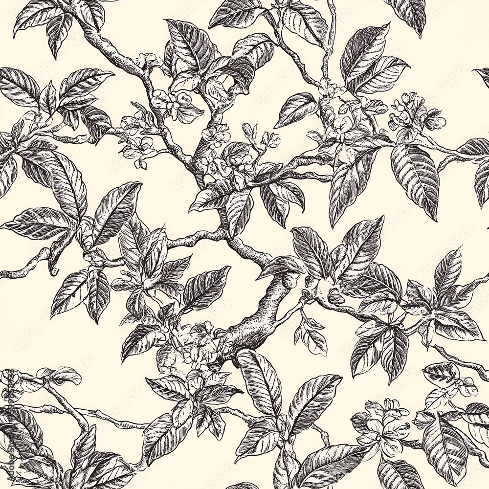 Fototapeta premium elegant toile de jouy style seamless pattern, vintage botanical drawing