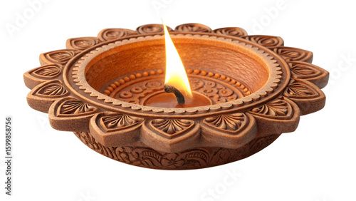 burning diwali diya candle isolated on transparent background