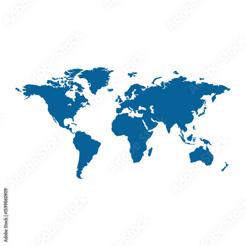 Modern Blue World Map – Minimalist and Highly Detailed Global Map Illustration in Flat Style