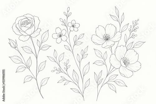 Fototapeta Naklejka Na Ścianę i Meble -  Line drawing of flowers.