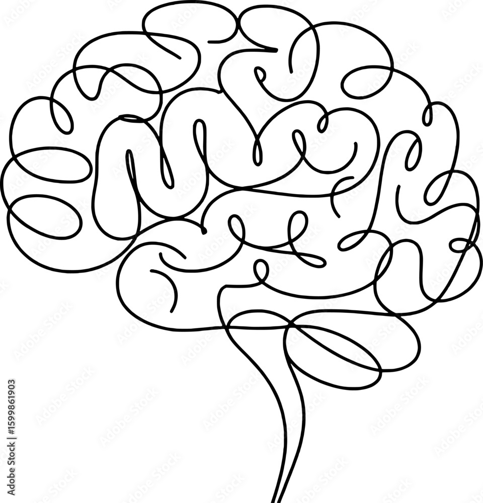 Obraz premium Abstract continuous line drawing of a human brain mind thought
