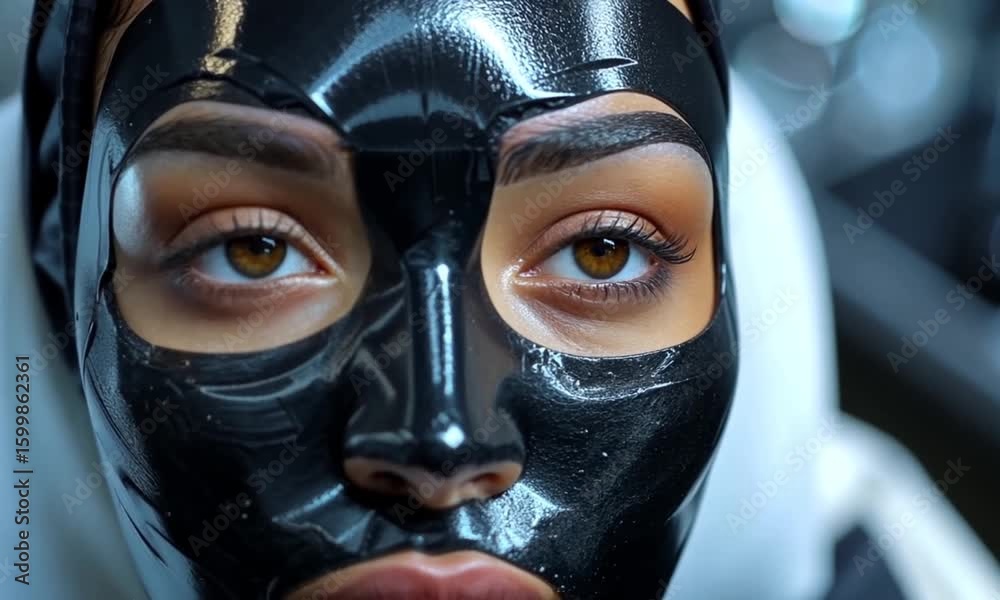 Close-up of woman applying black face mask, ideal for beauty tutorials, skincare ads, or wellness promos.4K high resolution video Close-up of woman applying black face mask, ideal for beauty tutorials, skincare ads, or wellness promos.4K high resolution video