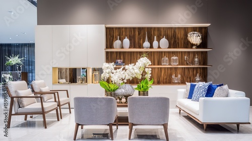 Wallpaper Mural Contemporary living room with clean-lined furniture and neutral tones, soft ambient lighting. Torontodigital.ca