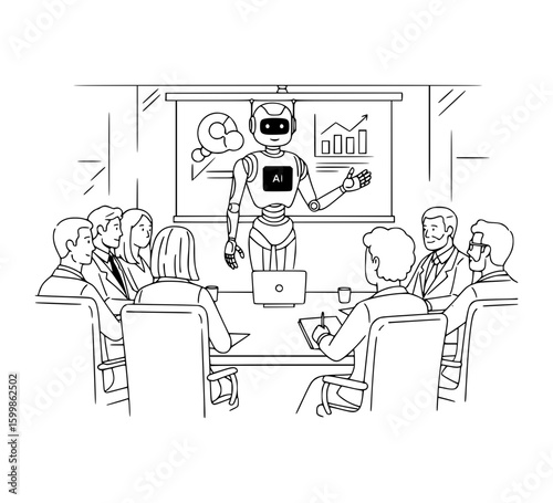 AI Robot Presenting in Boardroom